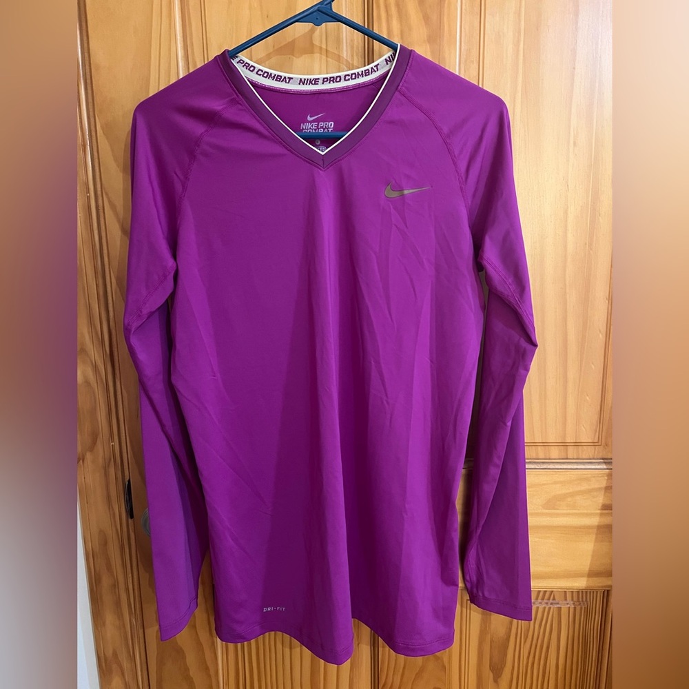 Women’s Nike Pro Combat Purple Long Sleeve Fitted Shirt Size Large